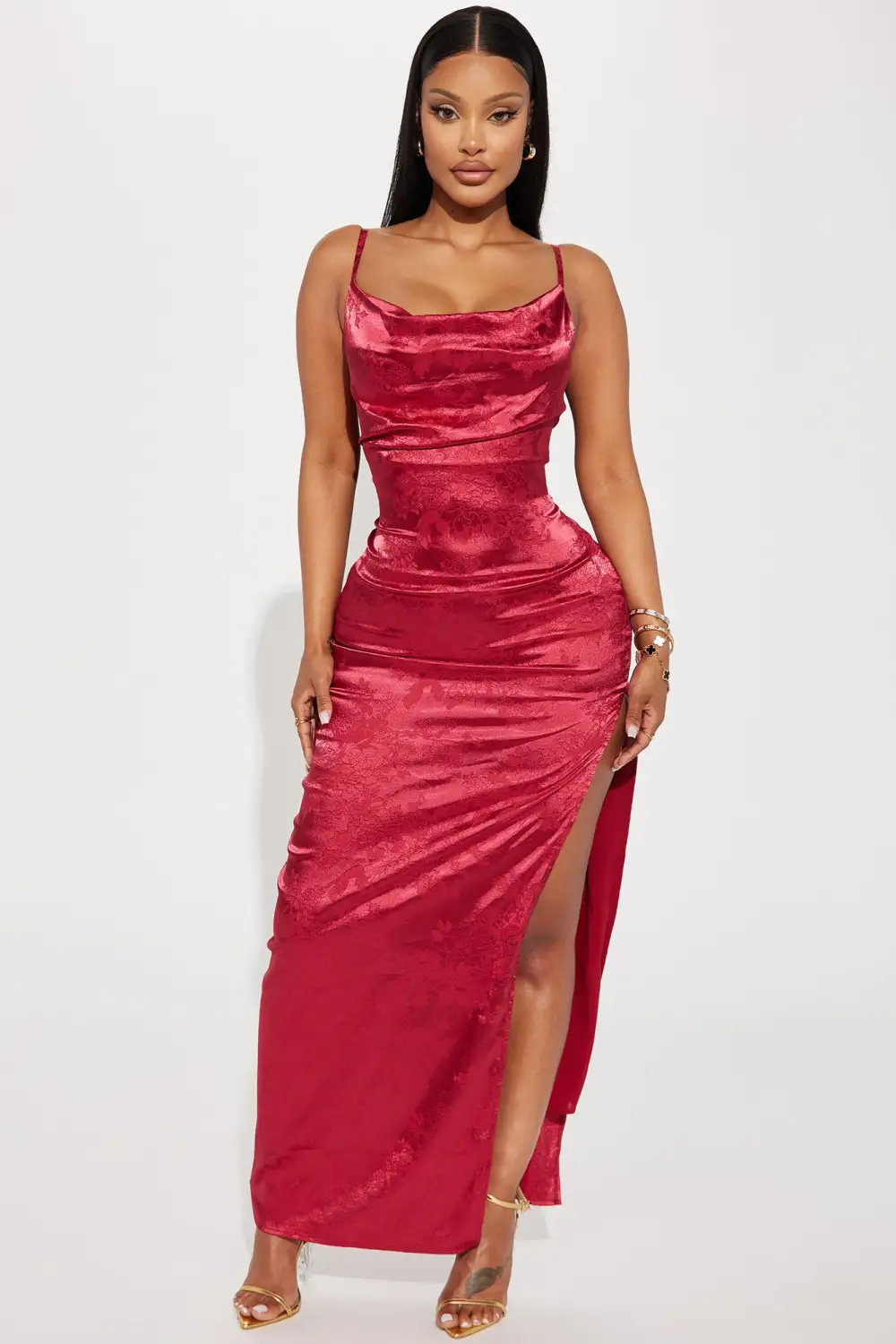 Jasmine Satin Maxi Dress - Wine