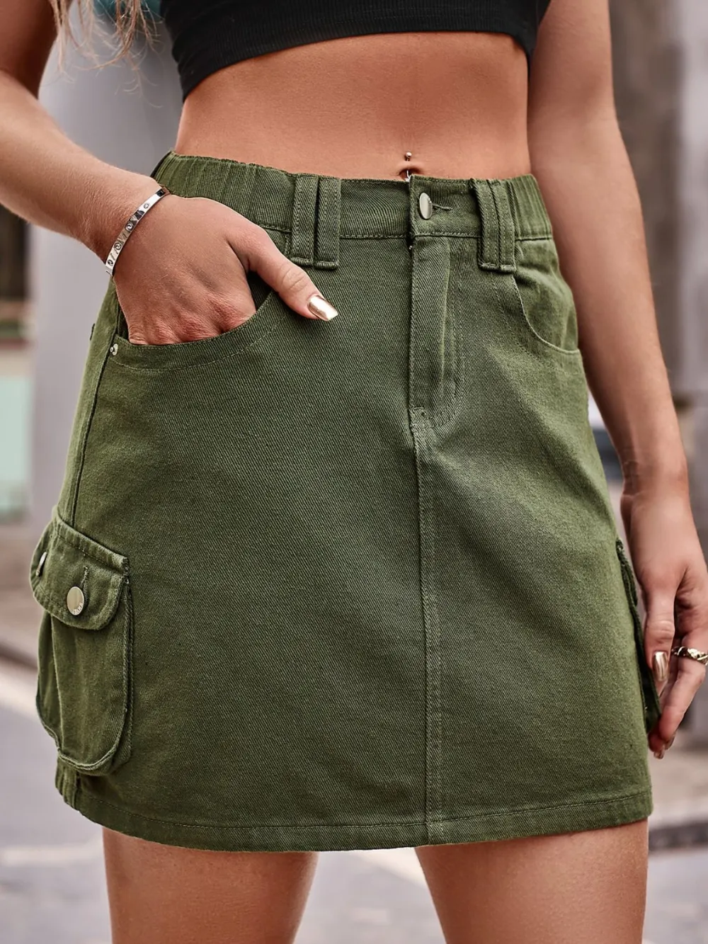 Denim Mini Pockets Dropship Skirt