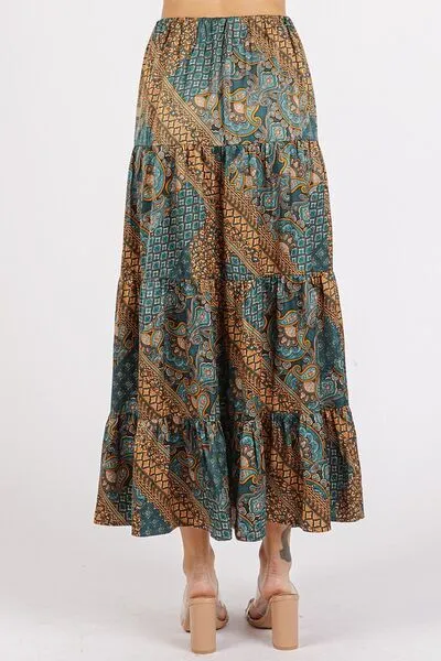 Relaxed Paisley Patchwork Print Satin Skirt