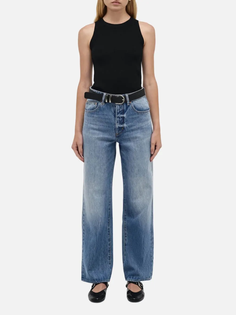 High Rise Straight Jeans with Pockets