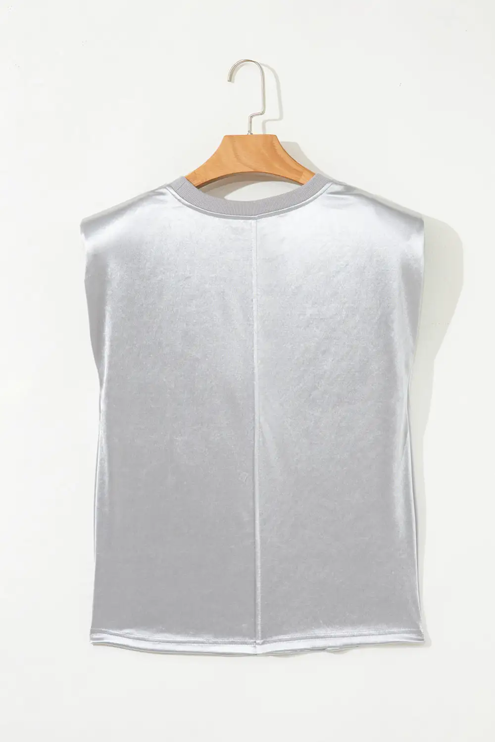 Silvery Metallic Luster Crew Neck Shift Tank Top