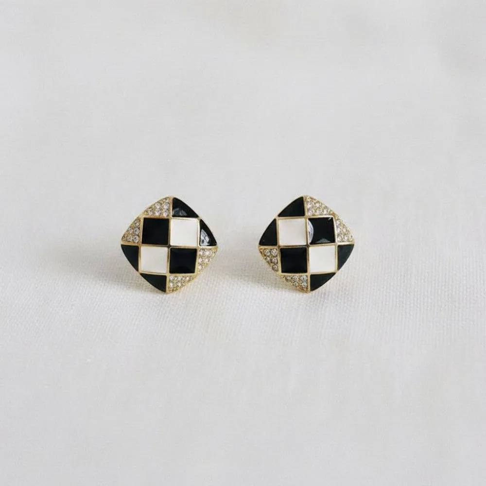 Enamel Chessboard Stud Earrings