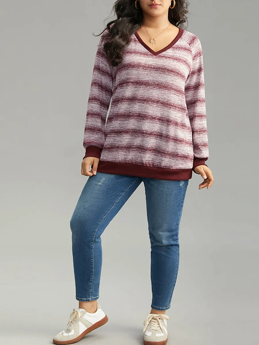 V-neck long sleeve striped print top