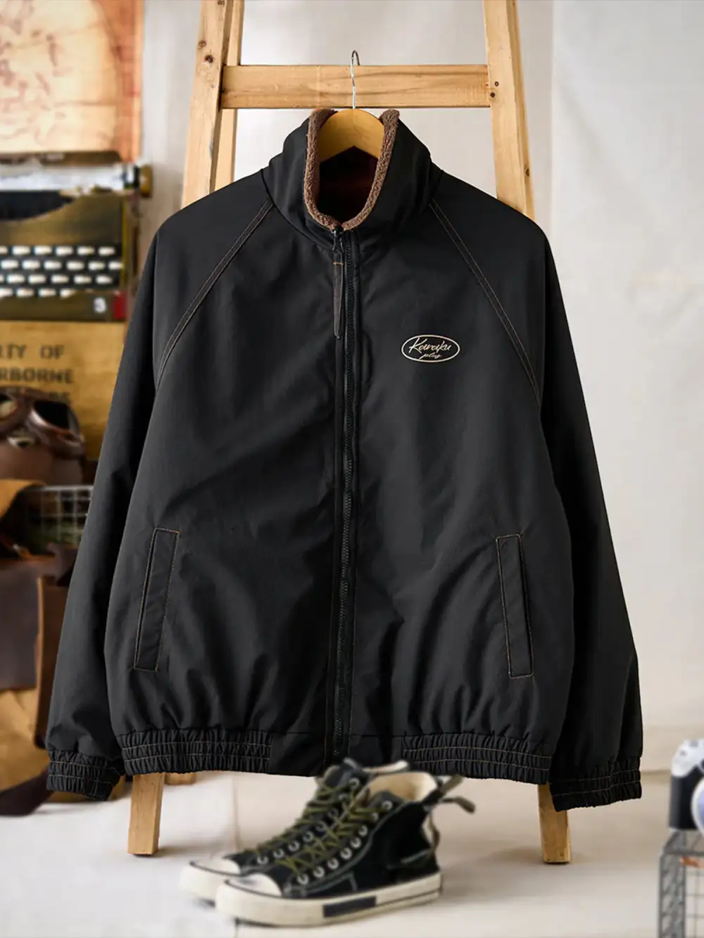 Men'S Fleece Lined Stand Collar Harrington Jacket