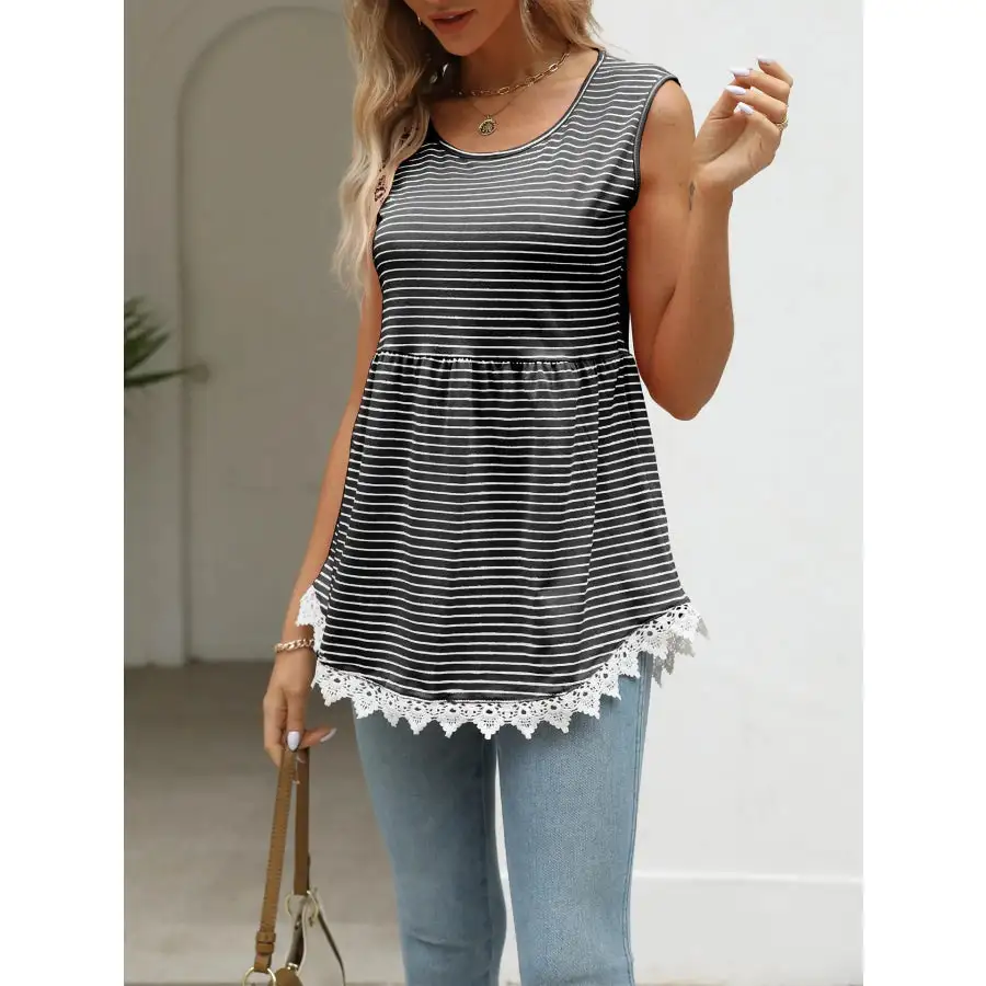 Lace Trim Sleeveless Babydoll Tank Top