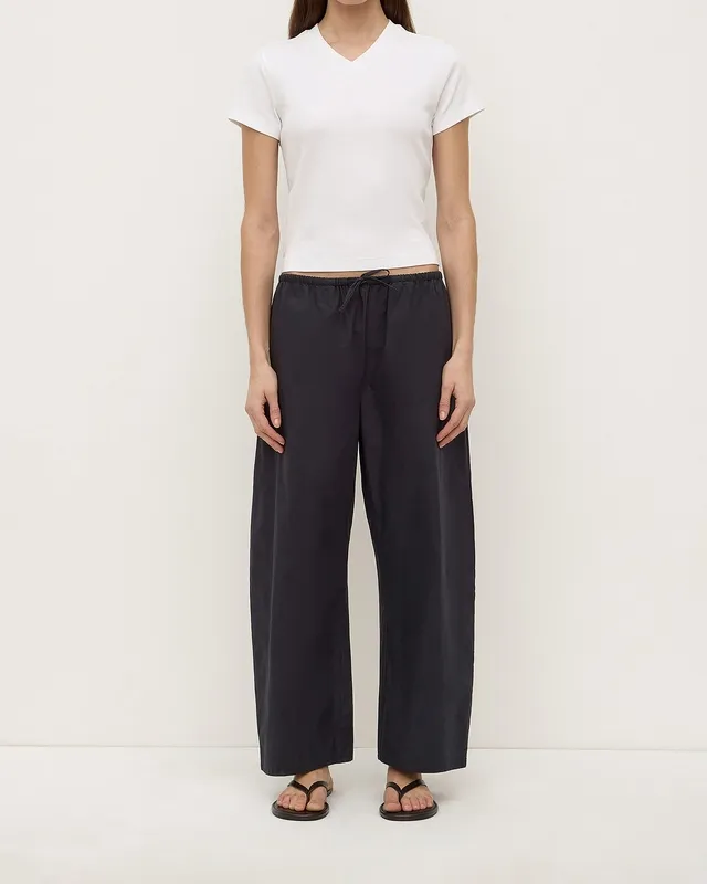 Black Cotton Barrel-Leg Pant