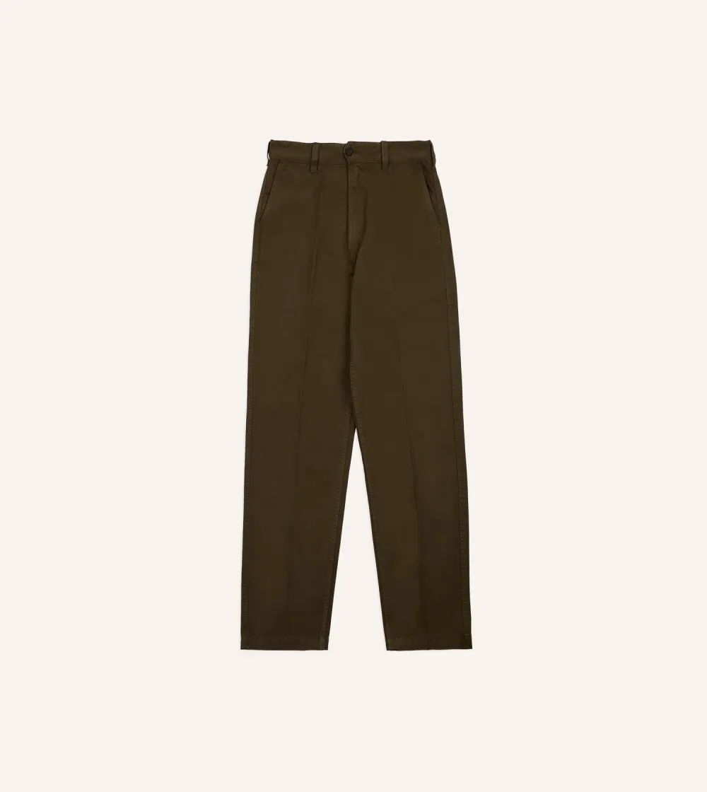 Brown Textured Cotton Flat Front Chino Daily