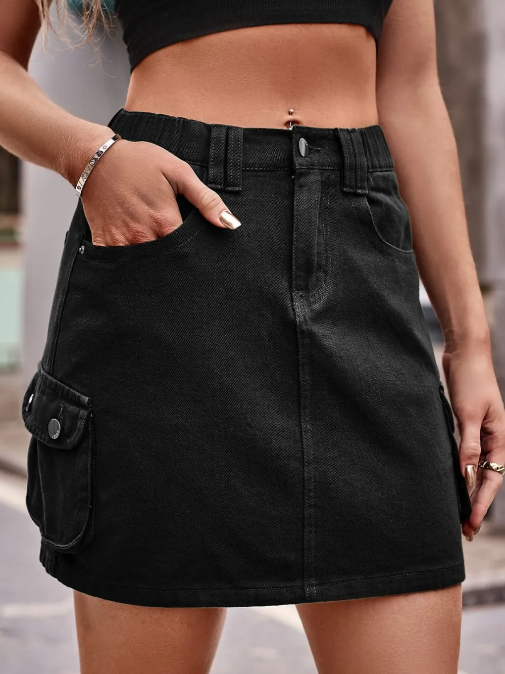 Denim Mini Pockets Dropship Skirt