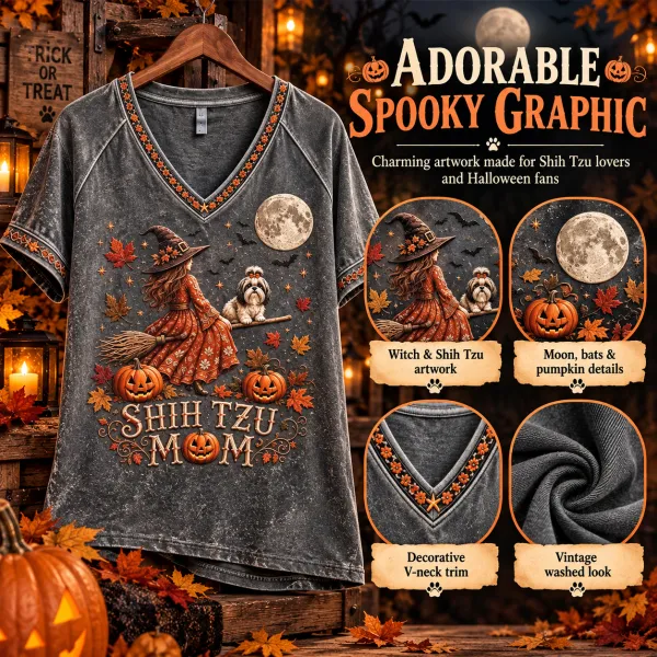 Halloween Witch Pumpkin Print Short Sleeve Women's Top