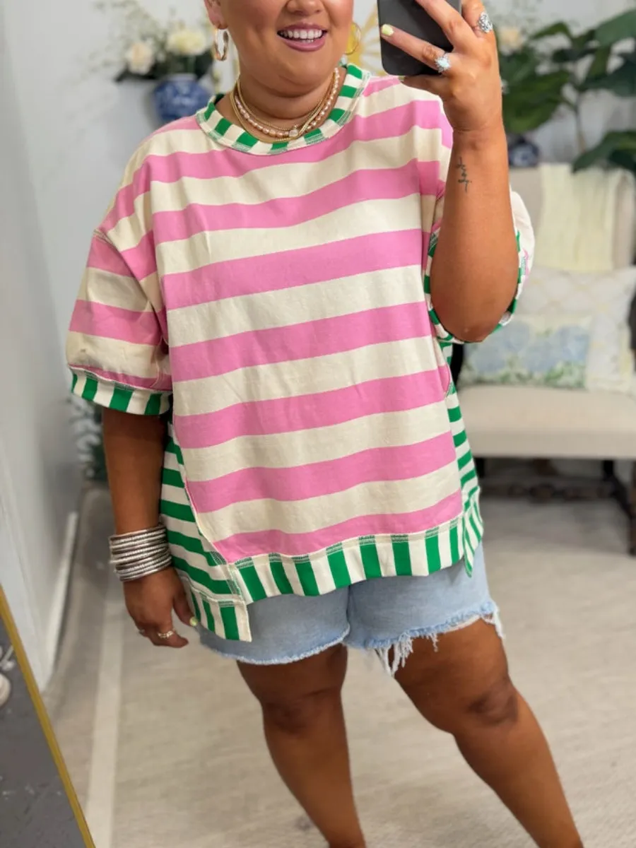 Women's Mixed Stripes Oversized T-shirt (Buy 2 Free Shipping)