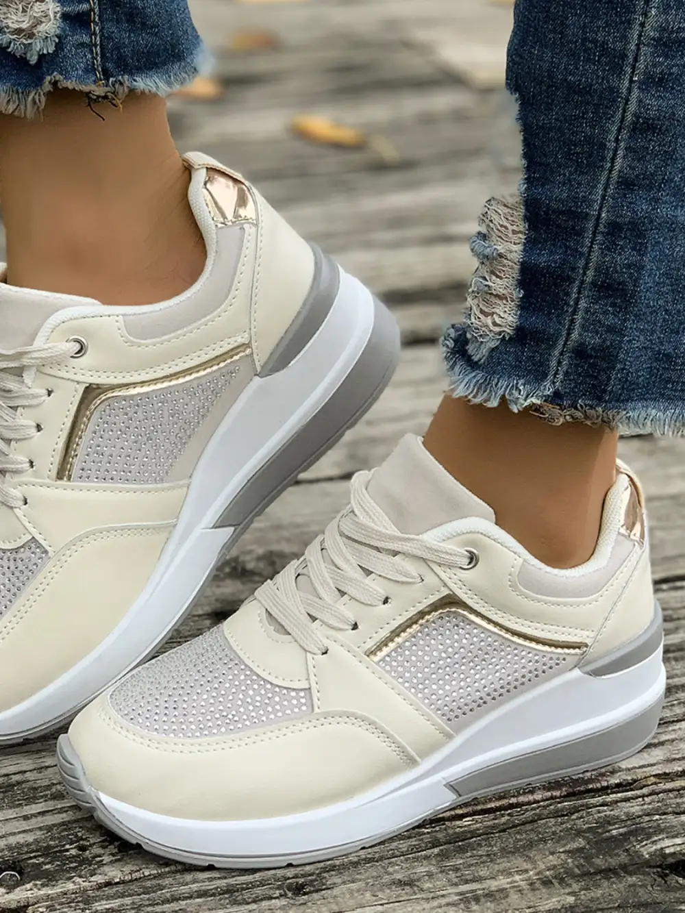 Lace Wedge Sneakers