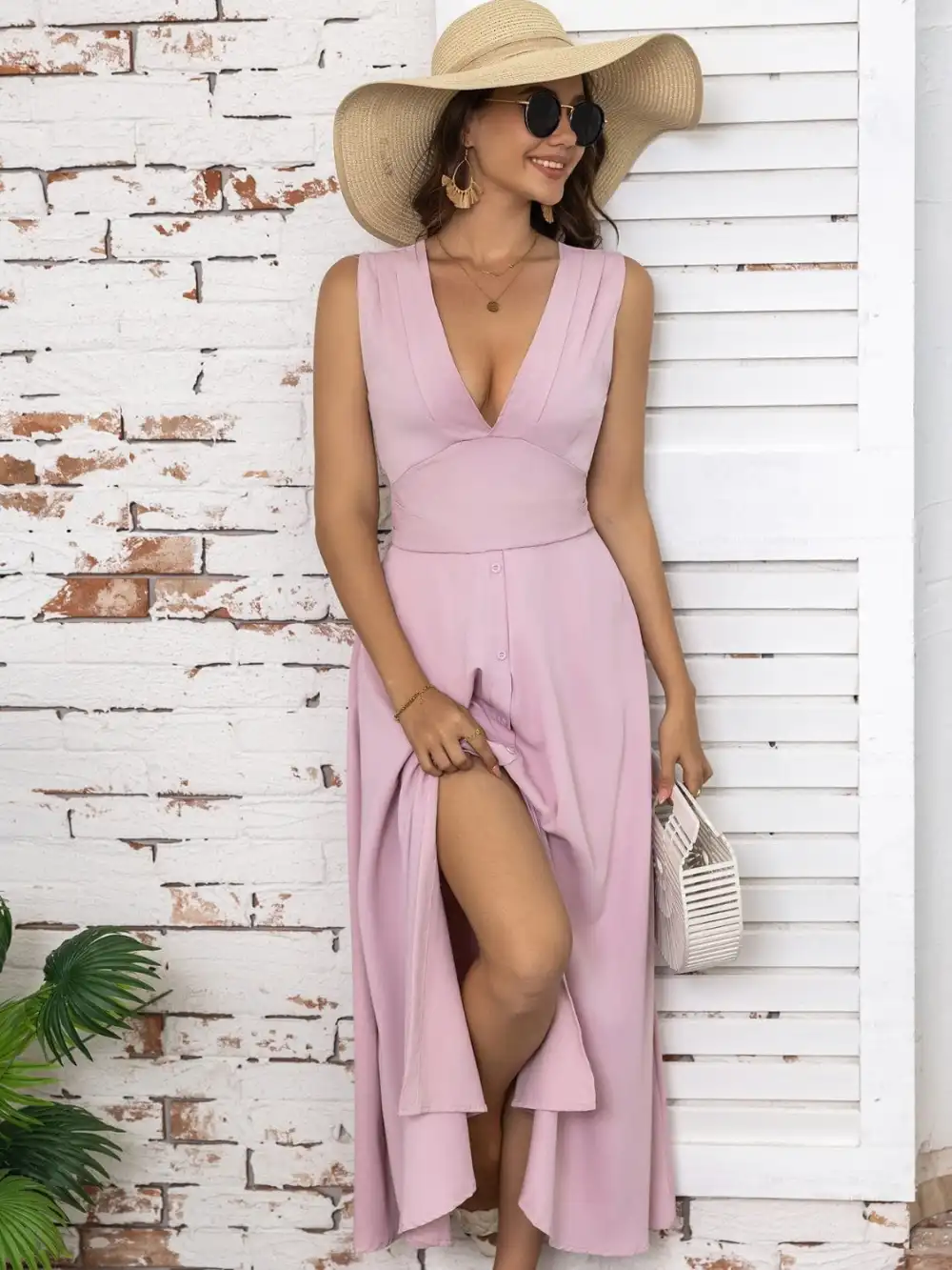 GYPSY-V-Neck Sleeveless Midi Dress