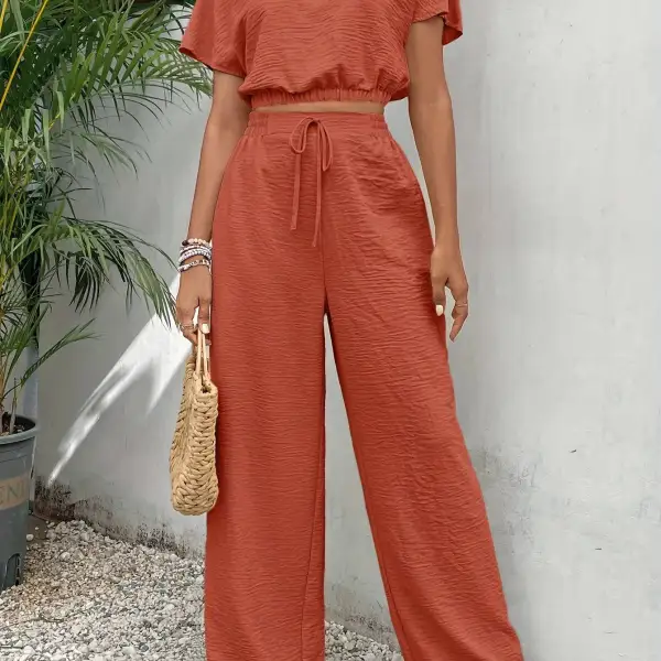 Two-Piece Set: Breezy Spring/Summer (Batwing Top, Tie Front Pants)