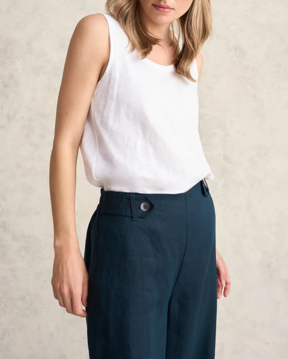 Full Length Waist Tab Linen Pant