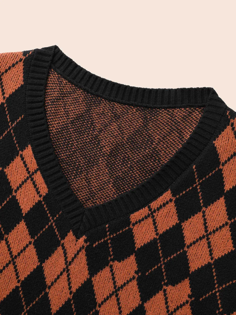 V-Neck Plaid Print Halloween Pullover