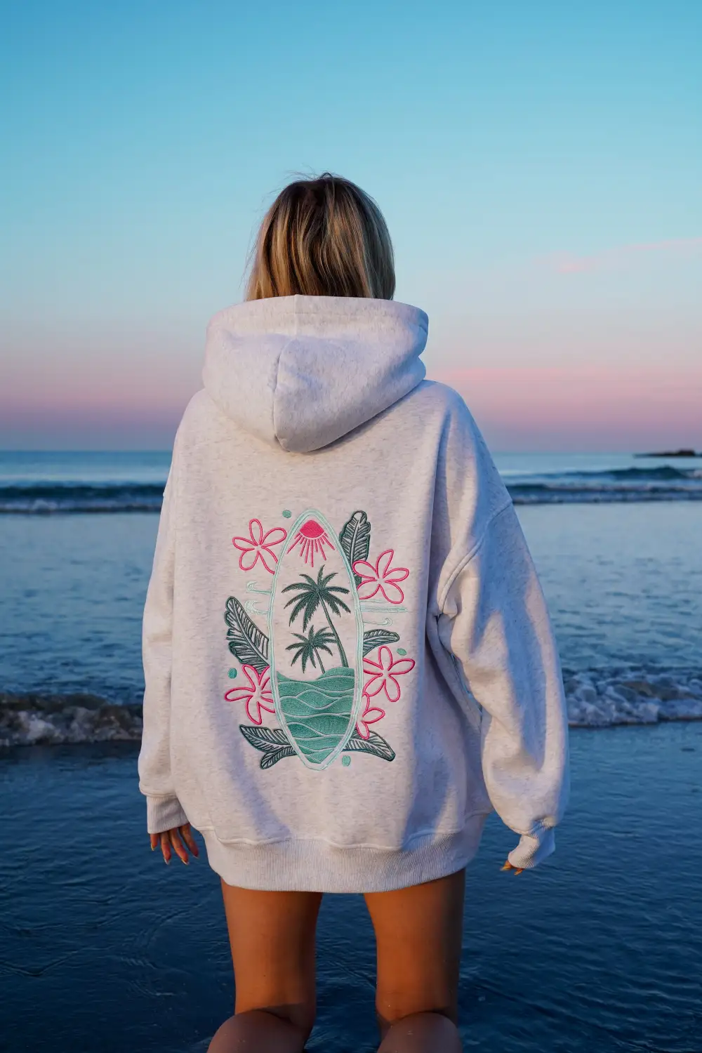 Surfing the Waves Embroider Hoodie