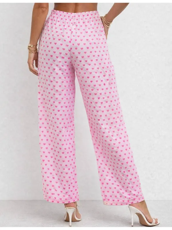 Valentine Heart Elastic Waist Wide Leg Pants