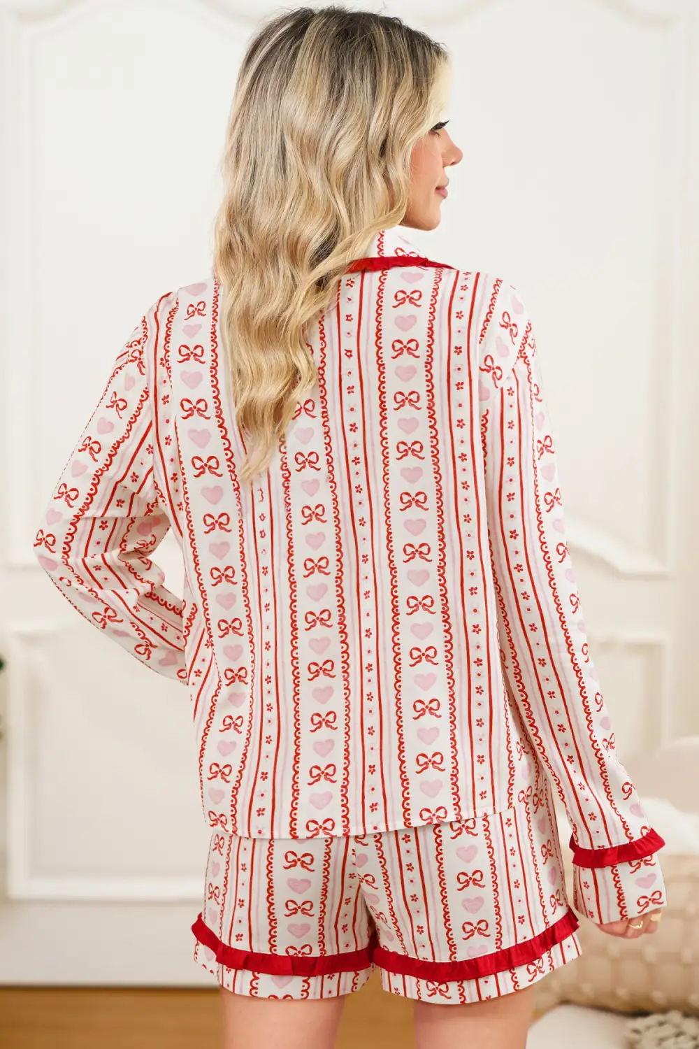 Bow Print Floral Print Short Pajama Set