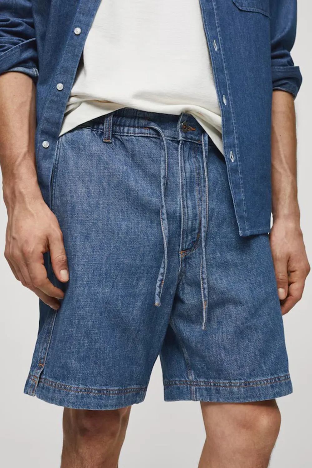 Denim Shorts With Drawstring