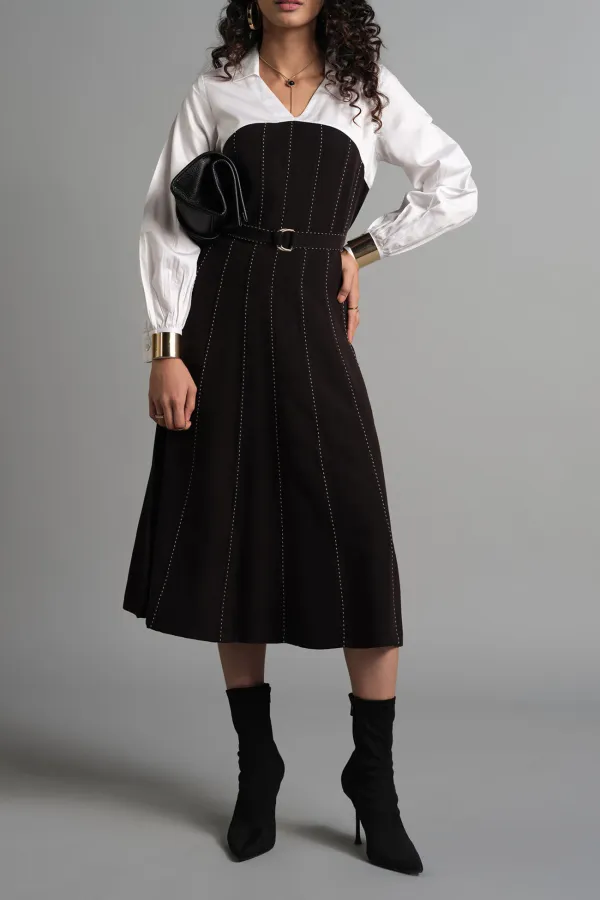 Casual Style White Striped Dress