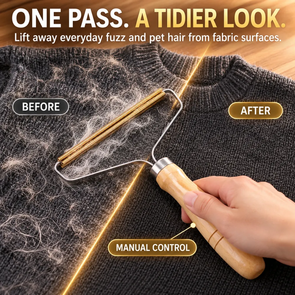 Wooden Handle Pet Hair Remover Double-Sided Metal Deshedding Tool with Wood Handle