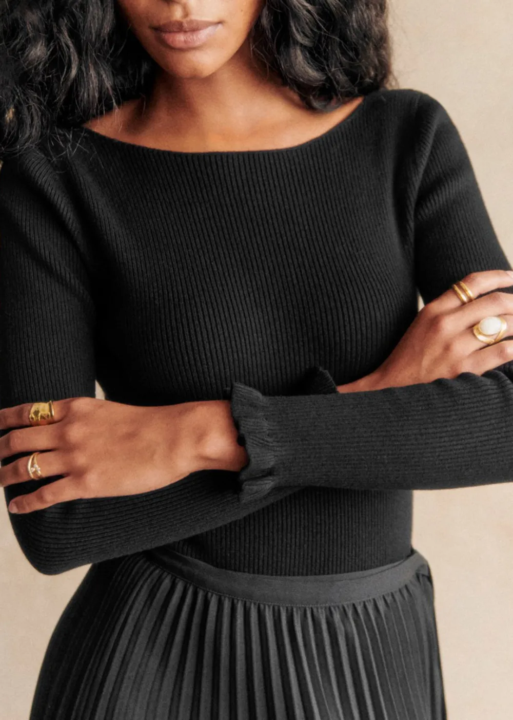 Long Sleeve Open Back Wool And Cotton Bodysuit