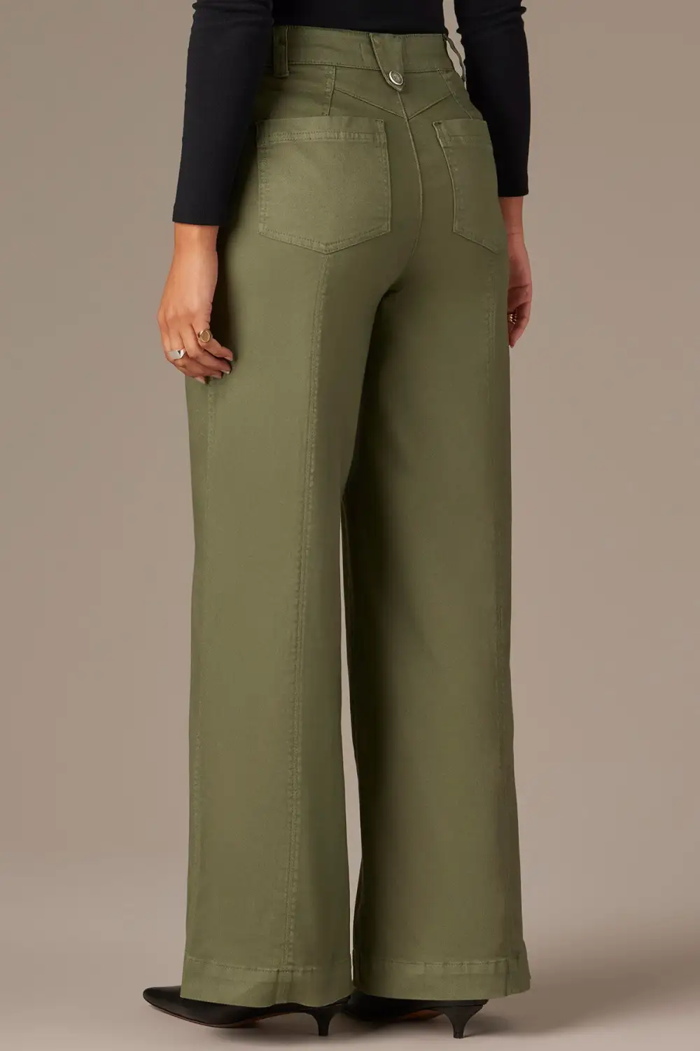 Petite Button Fly Wide Leg Pants