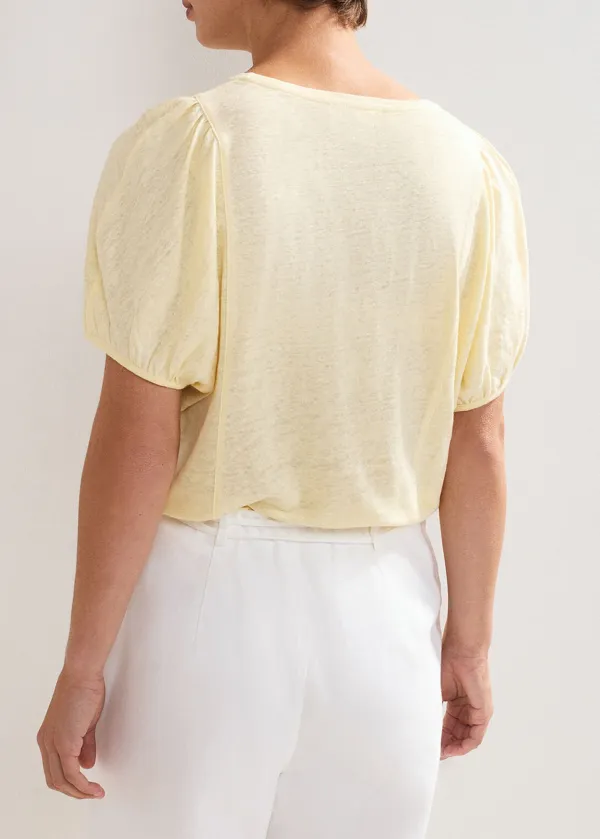 Casual All-Match Solid Color Linen Women's Round Neck Top