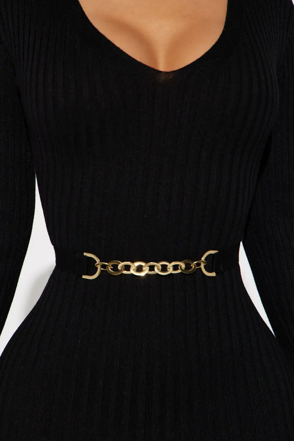 Rocking Baddie V- Neckline Midi Dress - Black