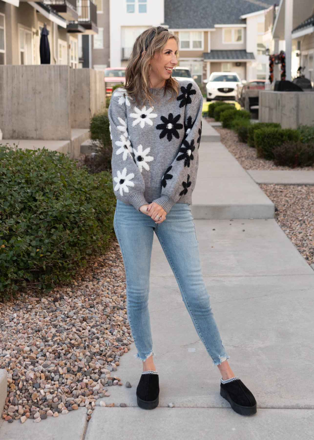 Lauranne Grey Floral Sweater