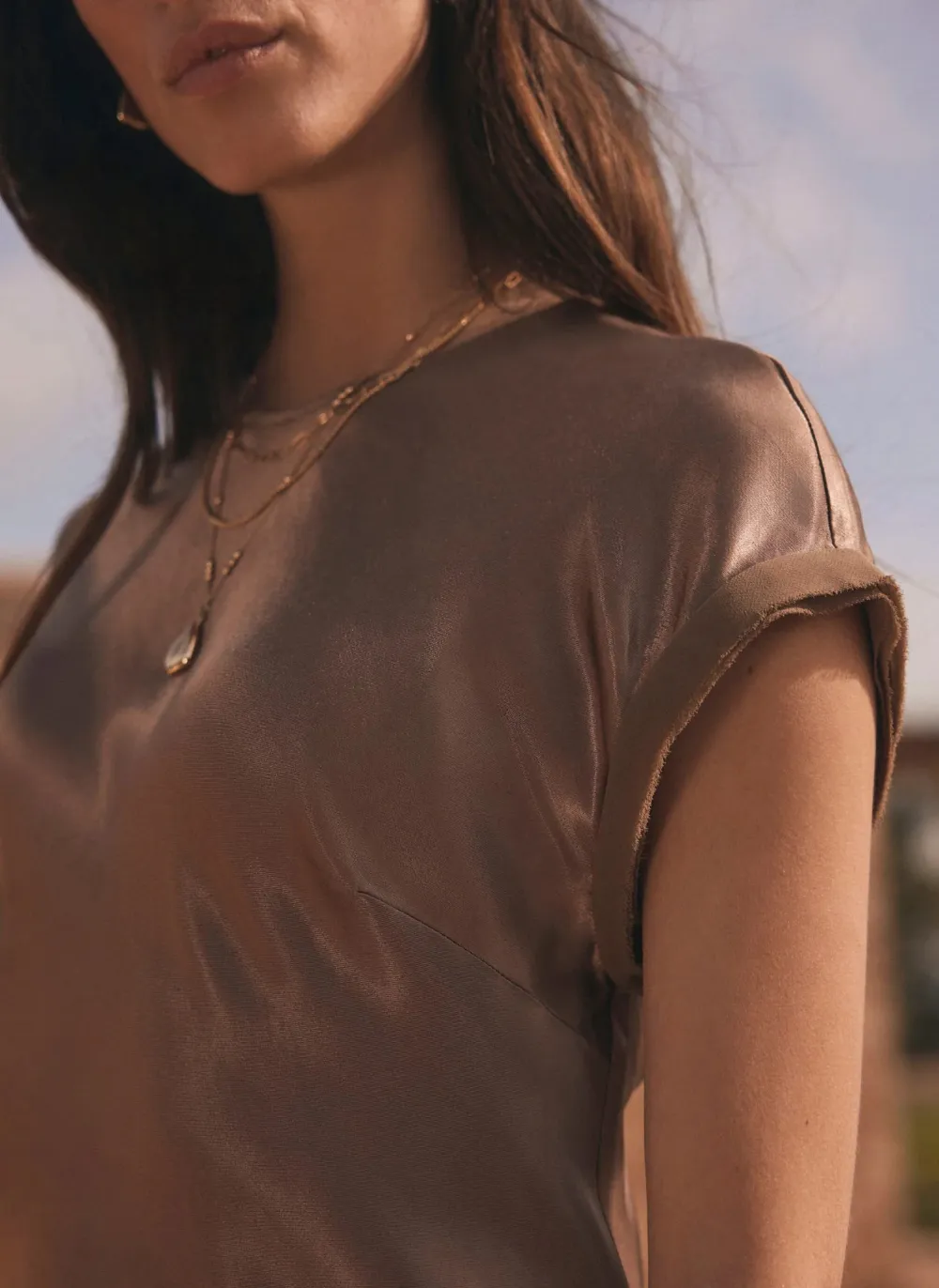 Casual Style Crew Neck Satin Midi Dress