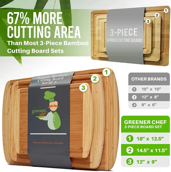 (Store Closing Sale) Organic bamboo cutting board set of 3