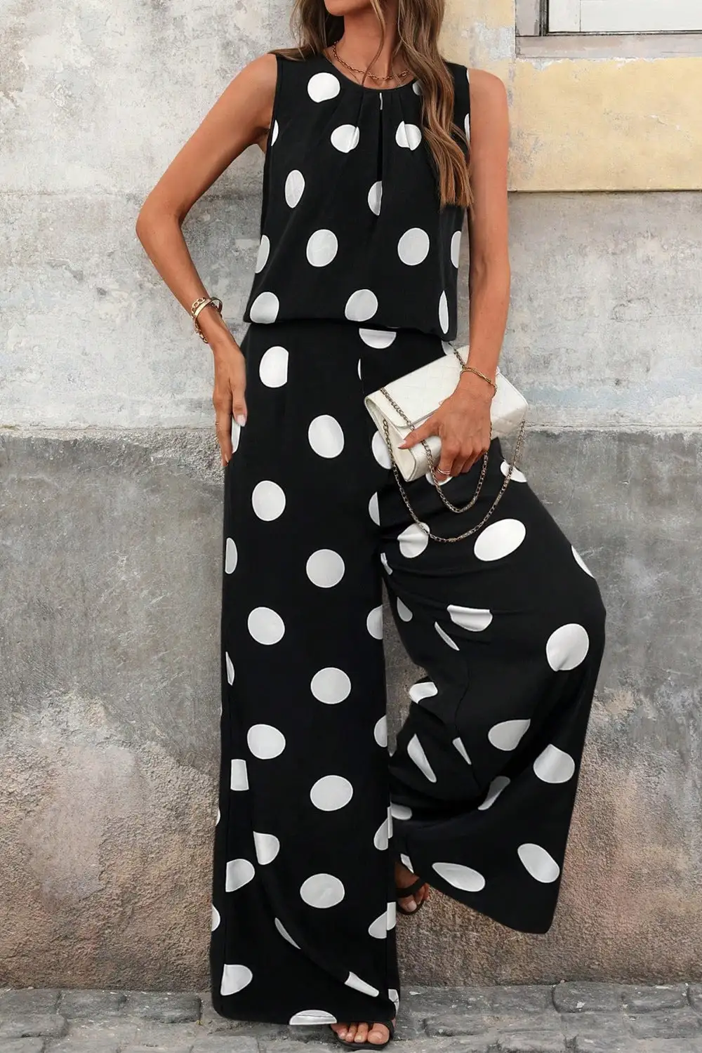 Sleeveless Polka Jumpsuit