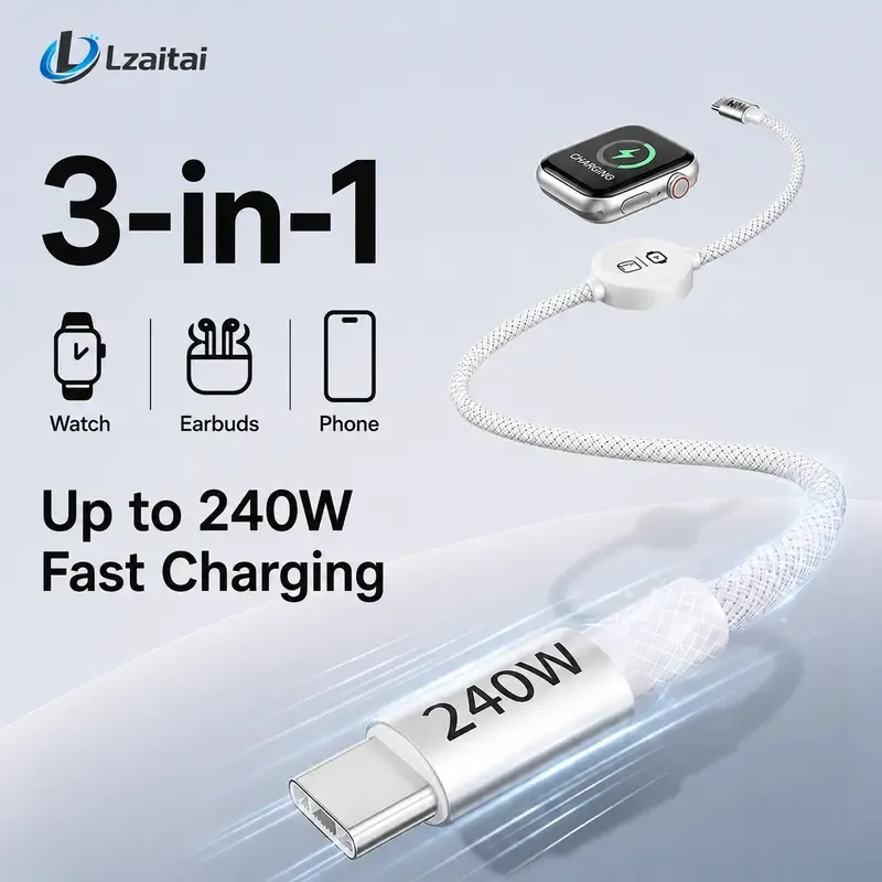 240W Fast Charging Cable Apple Watch iWatch Wireless Magnetic Round Data Cable