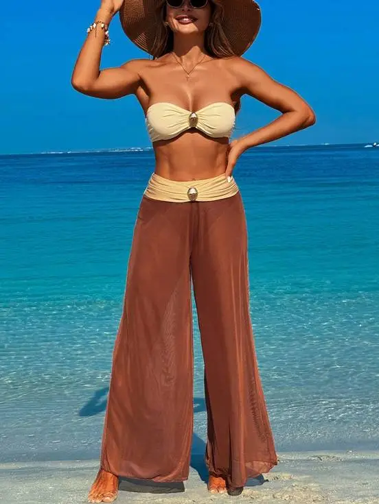 Wide Leg Cover Up Bikini Set