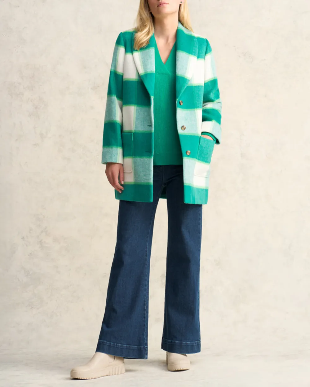Green Check Casual Style Coat