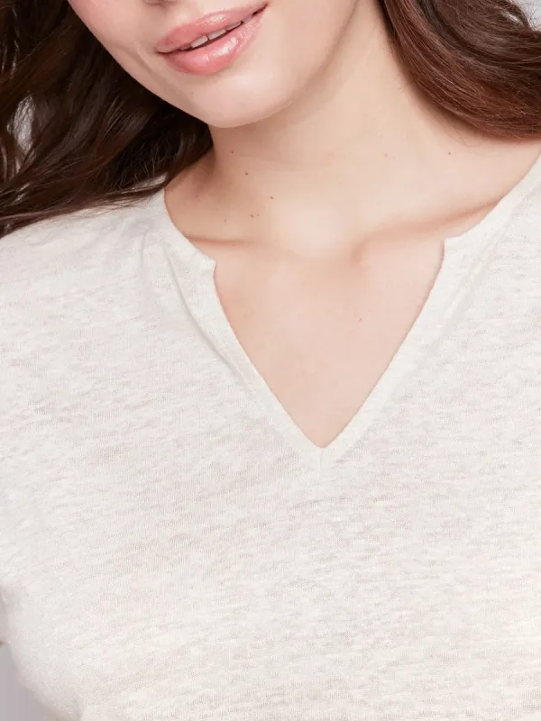 Linen Blend Soft V-Neck Short Sleeves