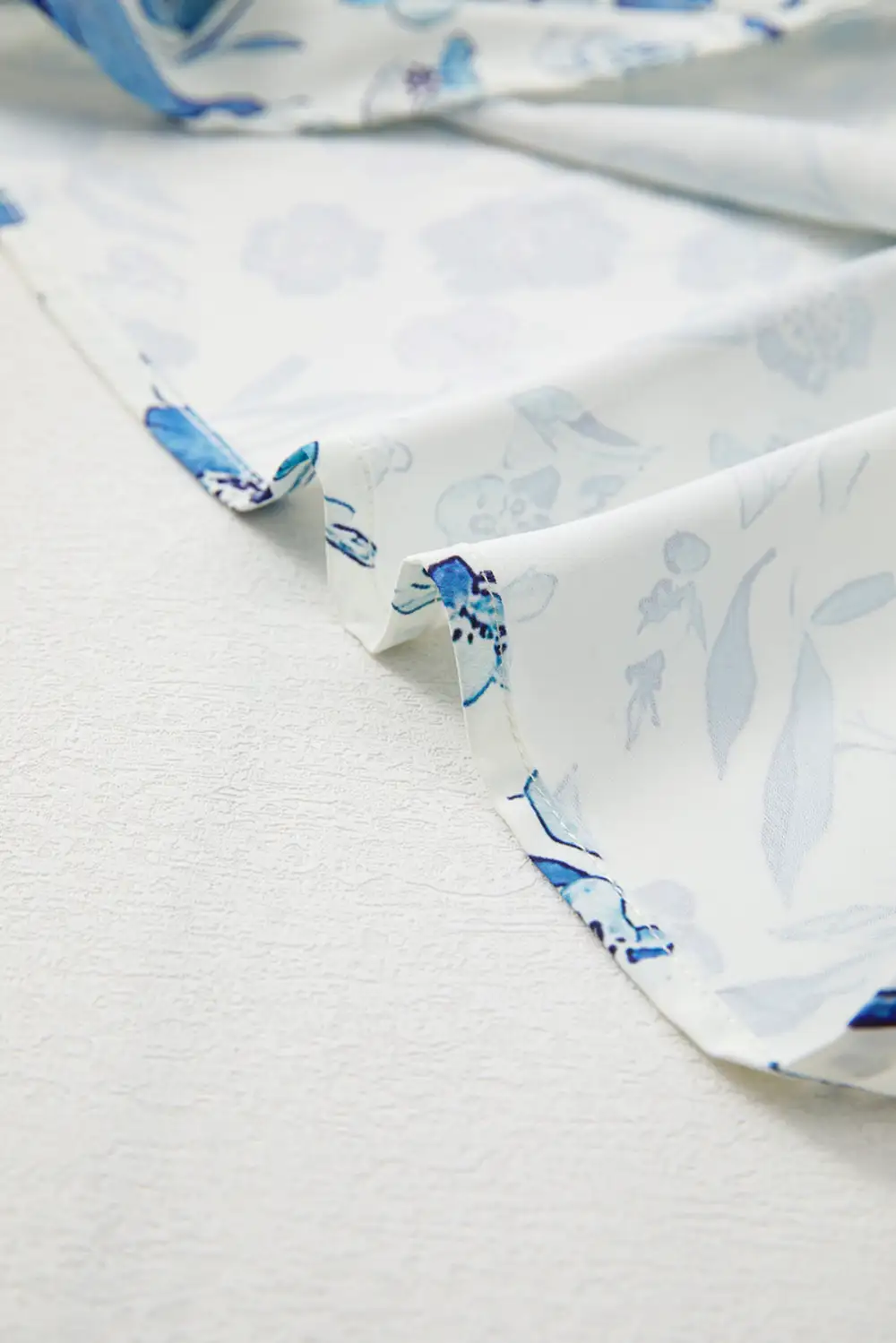 Sky Blue Floral Print Ruffled Short Sleeve Blouse