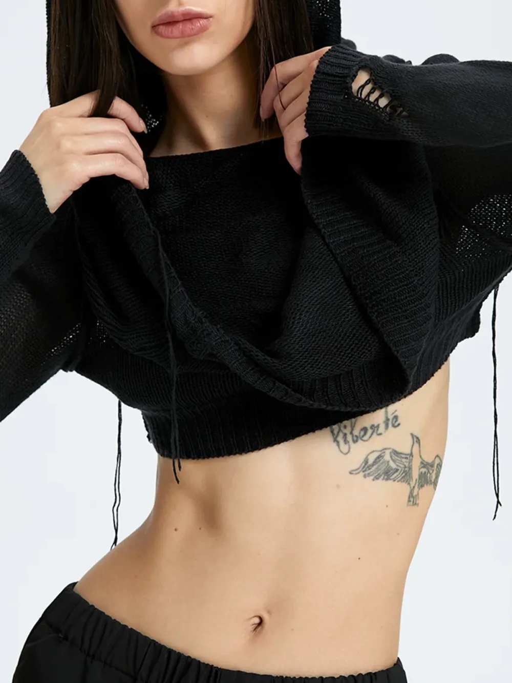 Black Hooded Cut Out Top Sweater