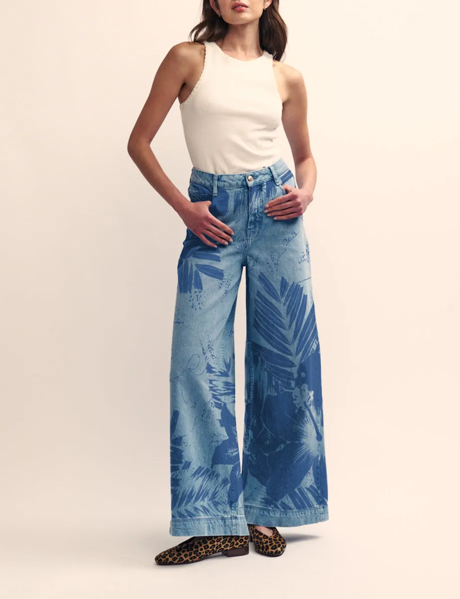 Mid Wash Blue Denim Super Wide Leg Jeans