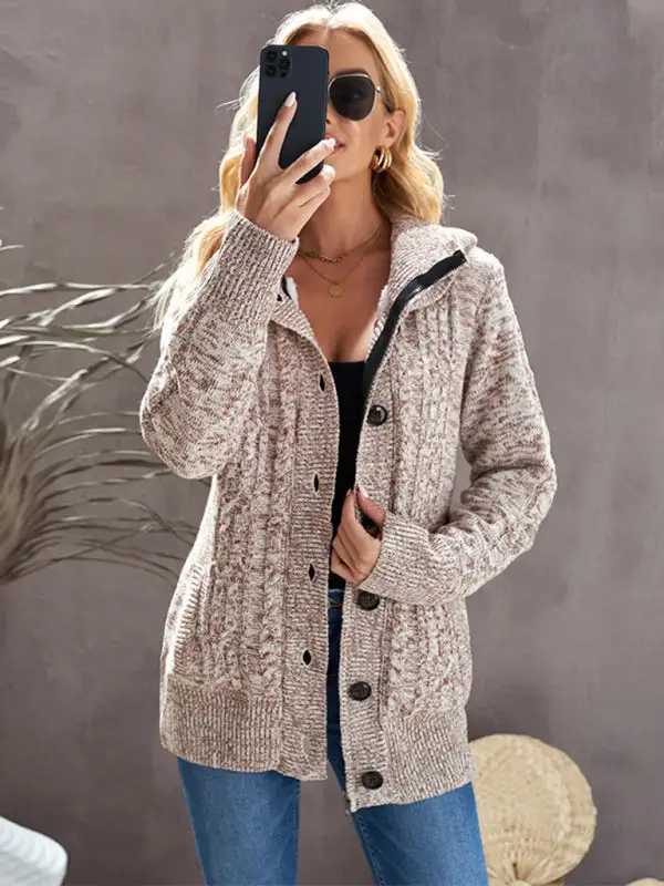 Women's Hooded Long Sleeve Knit Cardigan with Pockets in 4 Colors Sizes 4-12