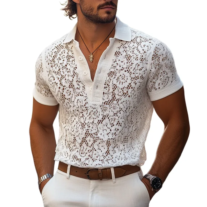 Short Sleeve Collared Knit Relaxed Fit Shirt
