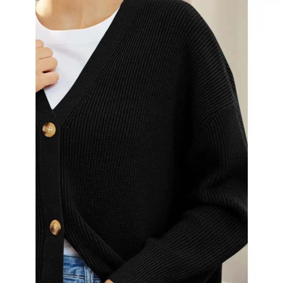 Button Down V Neck Long Sleeve Cardigan