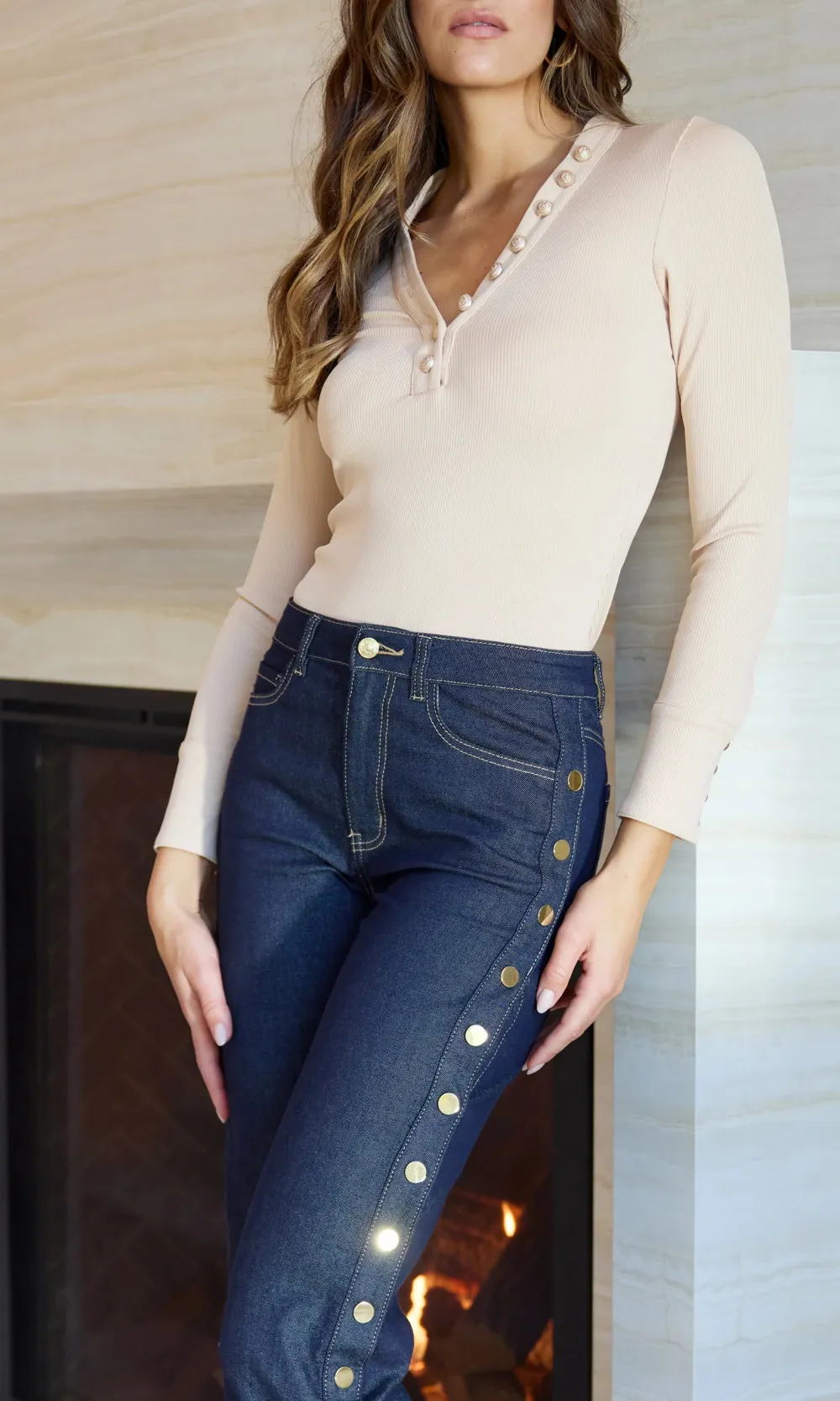 Dark Blue Denim Snap Pants