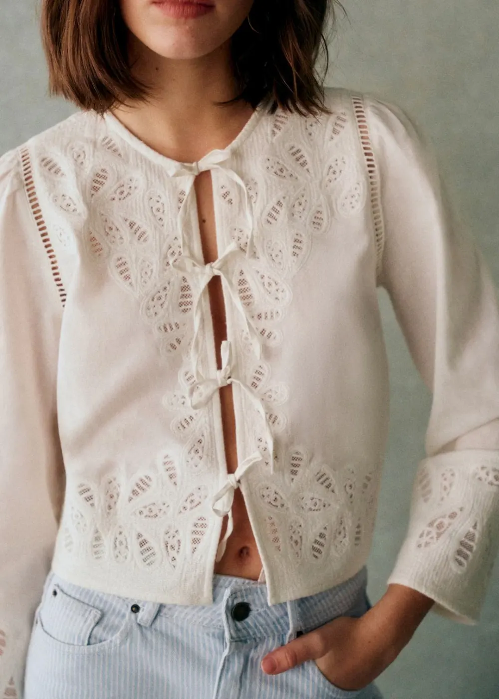 Beige Long Sleeved Crop Top