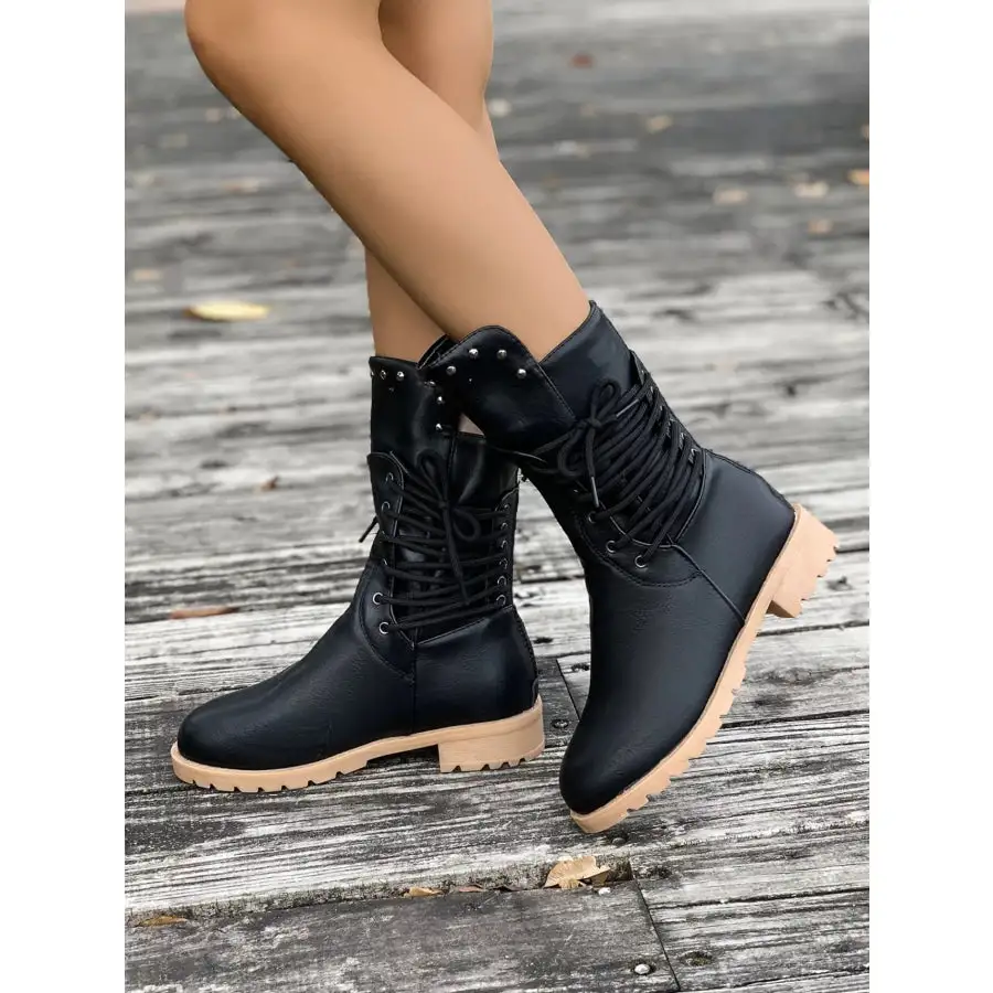 Round Toe Block Heels Boots
