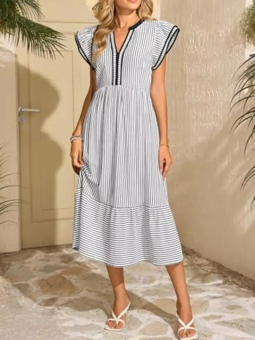 Striped Ruffle Dress Casual