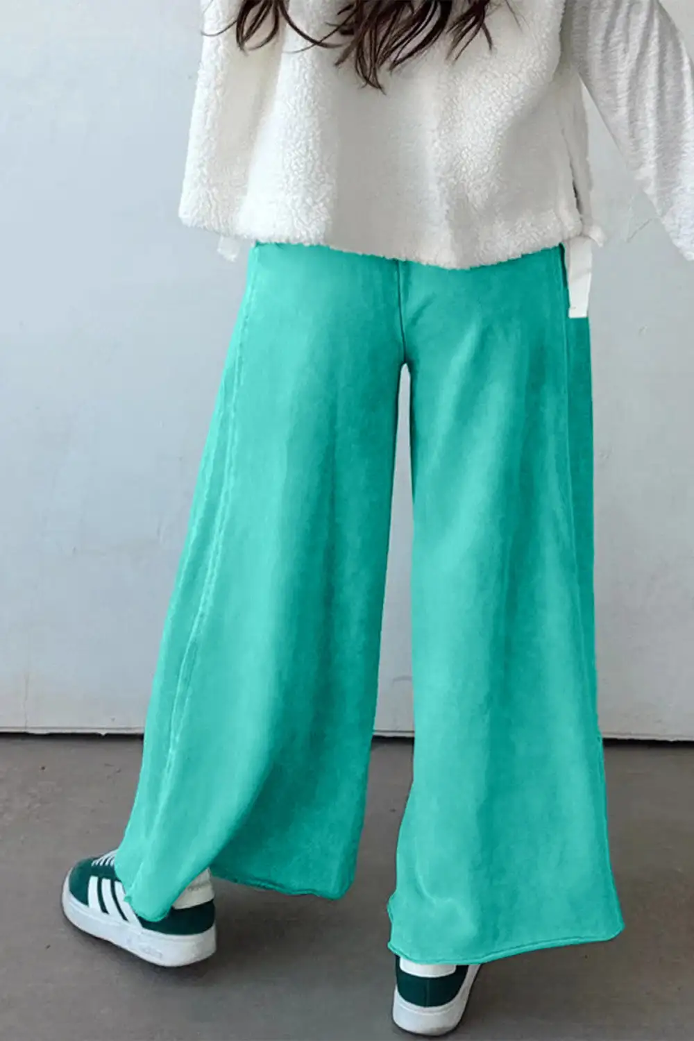 Drawstring Elastic Waist High Waist Raw Hem Pants