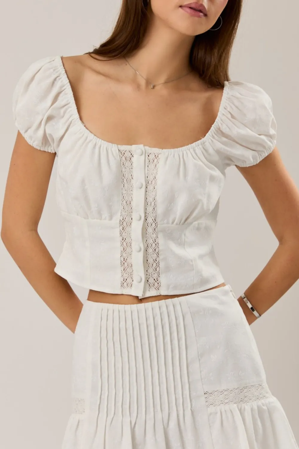 Lace Cap Sleeve Linen Top