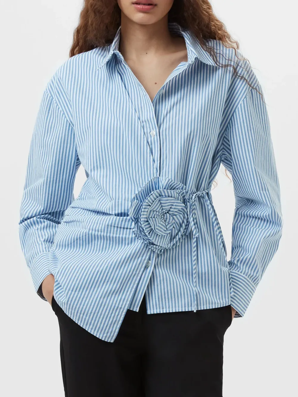 Soft Cotton Patch Blue Striped Shirt